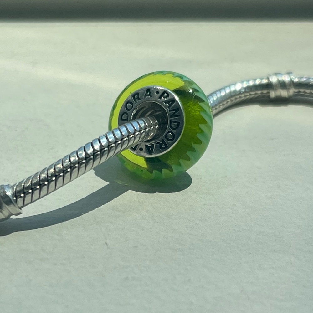 Retired Pandora Murano Glass Charm - Green swirls